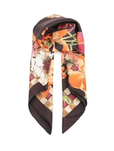 Ferragamo Flowers Print Silk Scarf Scarves And Foulards Bordeaux In Multi