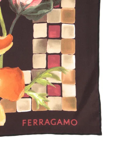 Ferragamo Flowers Print Silk Scarf Scarves And Foulards Bordeaux In Multi