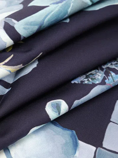 Ferragamo Flowers Print Silk Scarf Scarves And Foulards Blue In Multi