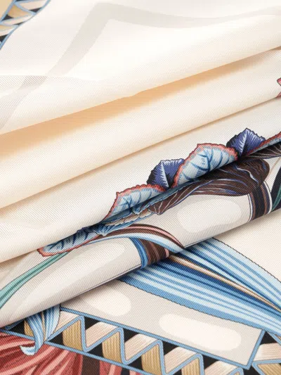 Ferragamo Giada Print Silk Scarf Scarves And Foulards White In Neutral