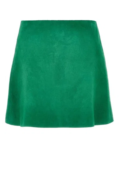 Prada Minigonna In Pelle Scamosciata Verde Prato Donna In Green