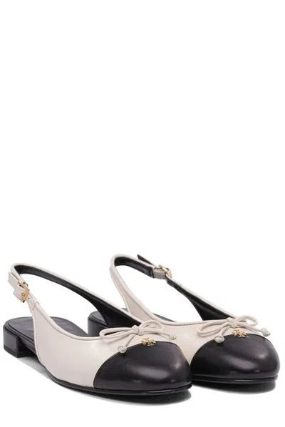Tory Burch Ivory Leather Cap-toe Ballerinas