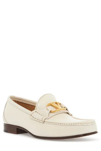 Valentino Garavani Women Ivory Leather Vlogo Loafers