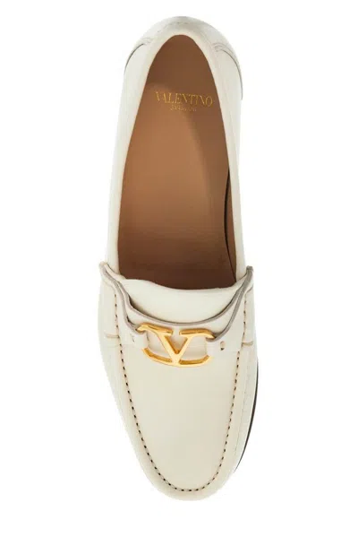 Valentino Garavani Women Ivory Leather Vlogo Loafers