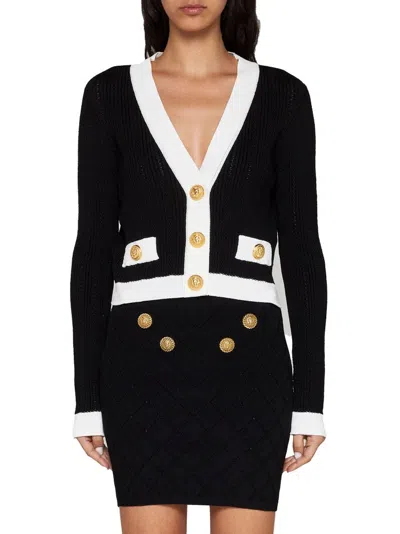 Balmain Contrast-border Ribbed Knit Cardigan