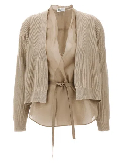 Brunello Cucinelli Layered Cardigan Sweaters And Cardigans Beige