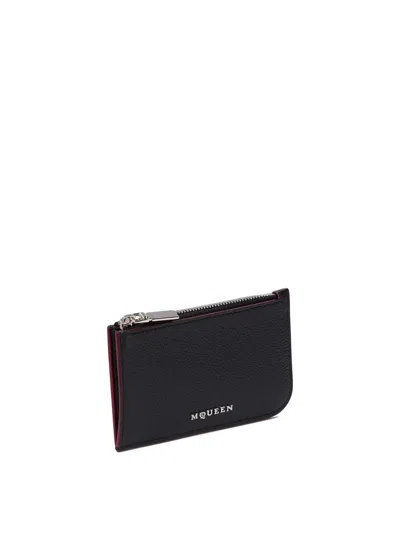 Alexander Mcqueen Light Blue Leather Card Holder In Black