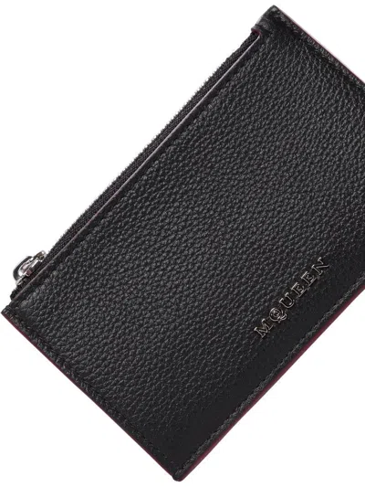 Alexander Mcqueen Light Blue Leather Card Holder In Black