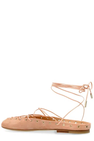 Chloé Light Pink Suede Chloã© Ghillies Ballerinas
