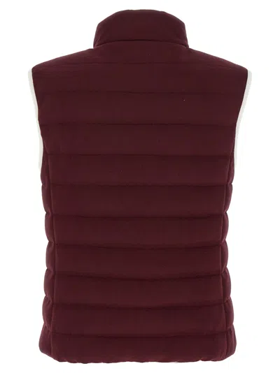 Brunello Cucinelli Bordeaux Sleeveless Down Jacket With Logo Patch On The Front