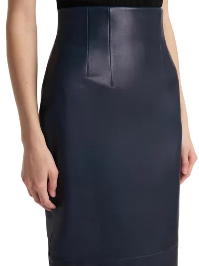 Khaite Womens Dark Navy Loxley Mid-rise Leather Midi Skirt In Blue