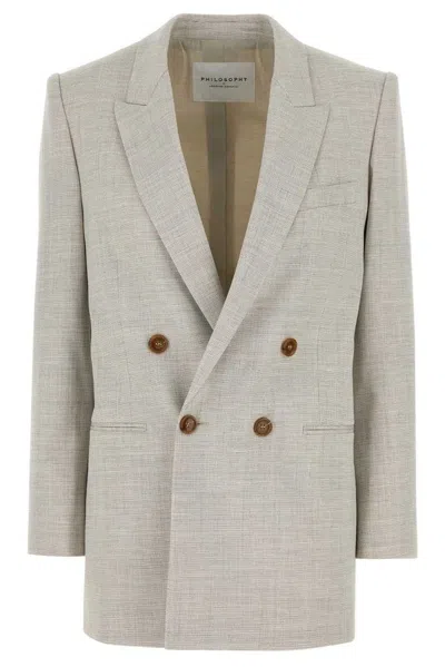 Philosophy Di Lorenzo Serafini Wool Blend Blazer With Lapels And Pockets In Gray
