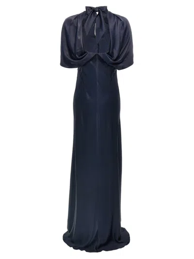 Alberta Ferretti Blue Long Satin Dress