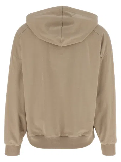 Brunello Cucinelli Hooded Kangaroo Pocket Top With Ribbed Cuffs In Brown