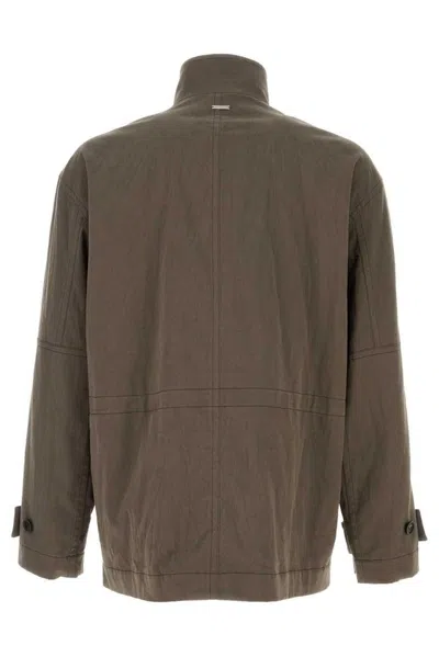 Ferragamo Mud Stretch Cotton Jacket In Brown