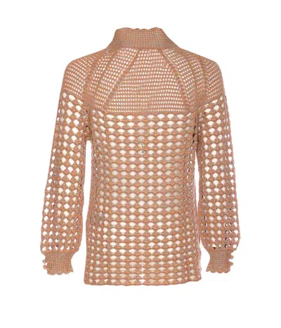 Valentino Openwork Sweater In Linen Blend In Nude
