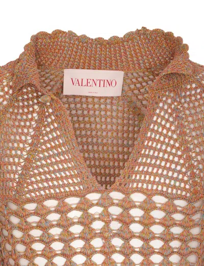Valentino Openwork Sweater In Linen Blend In Nude