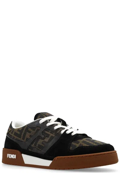 Fendi Match Suede Sneakers With Jacquard Ff Fabric Inserts