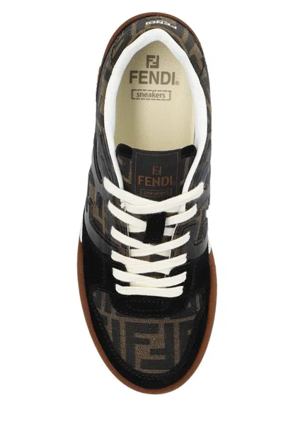Fendi Match Suede Sneakers With Jacquard Ff Fabric Inserts