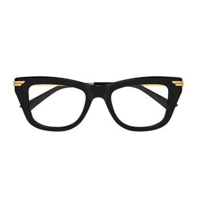 Bottega Veneta Bv1370o Linea Ribbon 001 Black Gold Glasses In Black