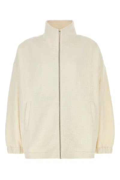 Fendi Felpa In Misto Poliestere Avorio  Uomo