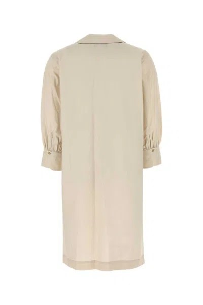 Woolrich Collared Knee-length Poplin Dress V-neckline In Neutral
