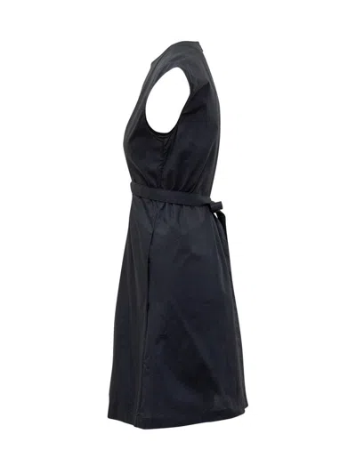 Woolrich Poplin Dress With Belted Waist And Cap Sleeves In Black