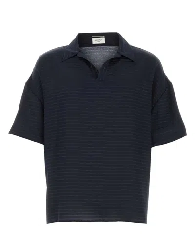 Saint Laurent Men Navy Blue Silk Oversize Polo Shirt In Blue