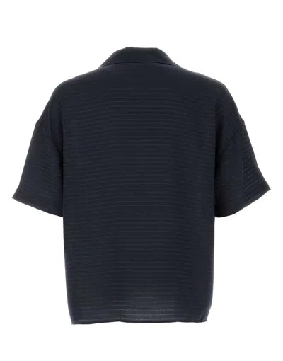 Saint Laurent Men Navy Blue Silk Oversize Polo Shirt In Blue