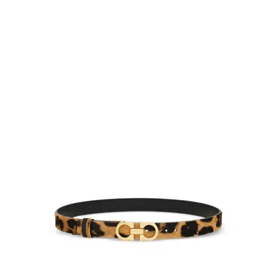 Ferragamo Animal Print Belt With Adjustable Fit And Gold-tone Buckle In Animal Print