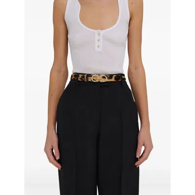 Ferragamo Animal Print Belt With Adjustable Fit And Gold-tone Buckle In Animal Print