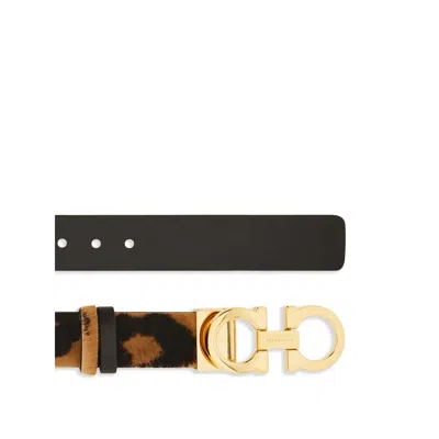 Ferragamo Animal Print Belt With Adjustable Fit And Gold-tone Buckle In Animal Print