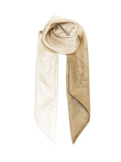 Ferragamo Palazzo Jacquard Silk Scarf Scarves And Foulards Beige In Gold