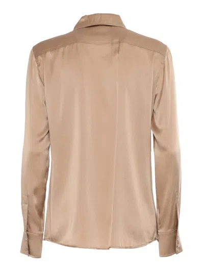 Mm Studio Pink Stretch Satin Baden Shirt In Brown