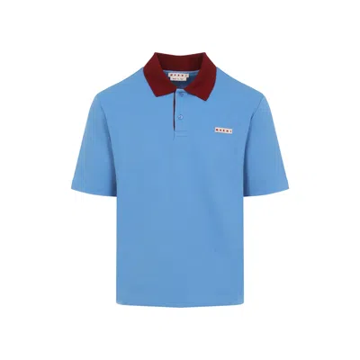 Marni Polo In Piquet Blu Con Colletto A Contrasto