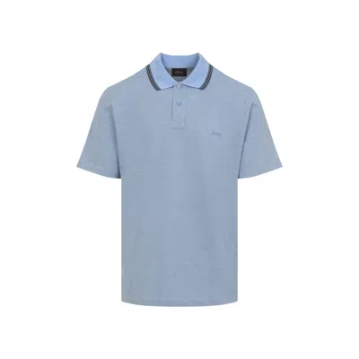 Brioni Striped Edge Polo Shirt In Cotton In Blue