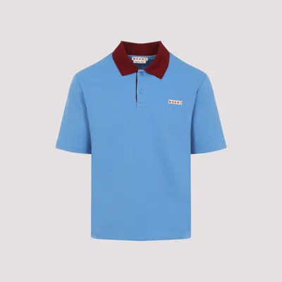 Marni Polo In Piquet Blu Con Colletto A Contrasto
