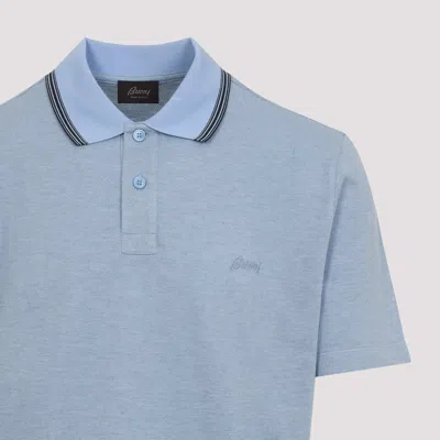 Brioni Striped Edge Polo Shirt In Cotton In Blue