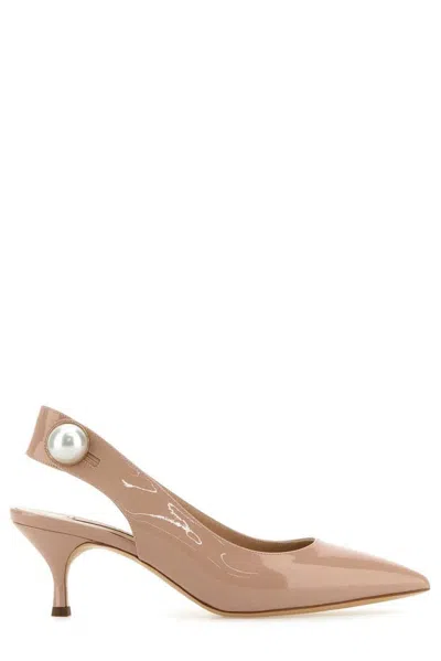 Casadei Powder Pink Leather Pumps In Brown