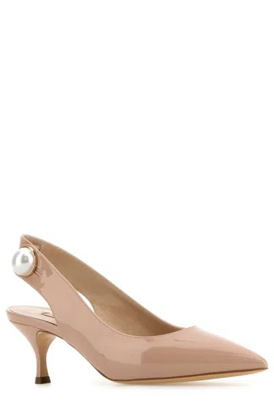 Casadei Powder Pink Leather Pumps In Brown