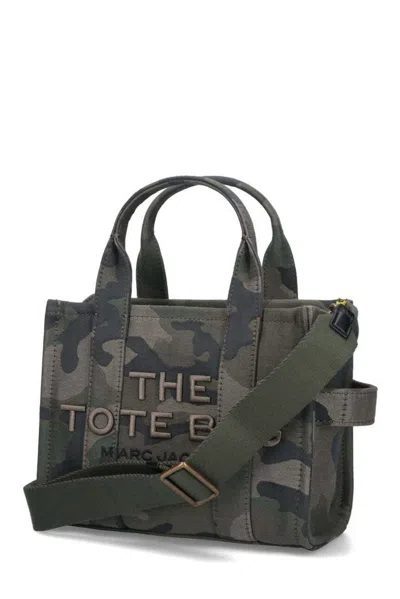 Marc Jacobs Camouflage Pattern Dark Green Tote Bag With Embroidered Logo