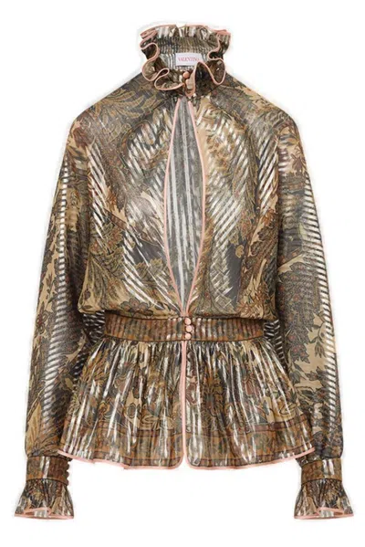 Valentino Printed Pekin Blouse In Brown