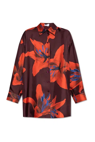 Alexander Mcqueen Silk Twill Pyjama Shirt With Flame Lily Print