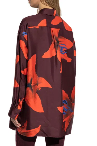 Alexander Mcqueen Silk Twill Pyjama Shirt With Flame Lily Print