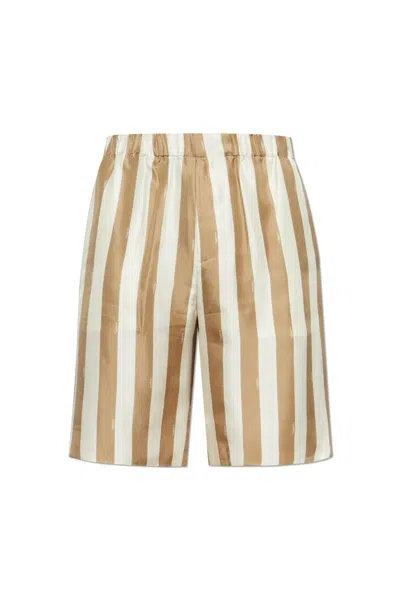 Fendi Printed Silk Bermuda Shorts In Brown