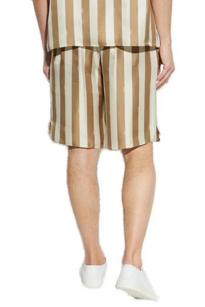 Fendi Printed Silk Bermuda Shorts In Brown