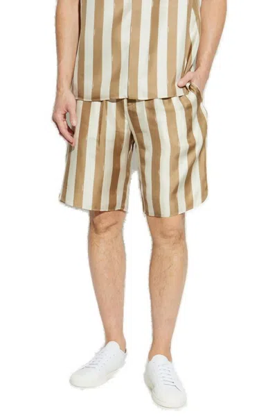 Fendi Printed Silk Bermuda Shorts In Brown