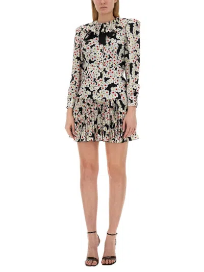 Alessandra Rich Bow-detailed Floral-print Silk Crepe De Chine Mini Dress In Black