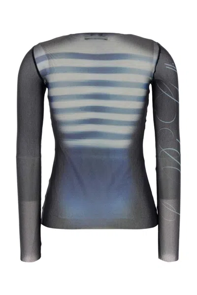 Jean Paul Gaultier Printed Tulle Top In Gray
