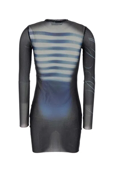 Jean Paul Gaultier Printed Tulle Mini Dress In Gray